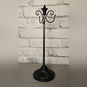 Black Metal Jewelry Hook Tree – Ornate Scroll Stand for Necklaces & Bracelets